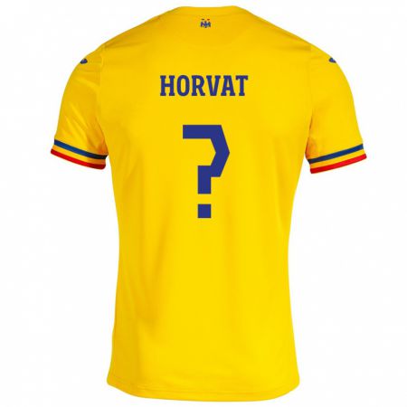 Kandiny Bambino Maglia Romania Eneas Horvat #0 Giallo Kit Gara Home 24-26 Maglietta