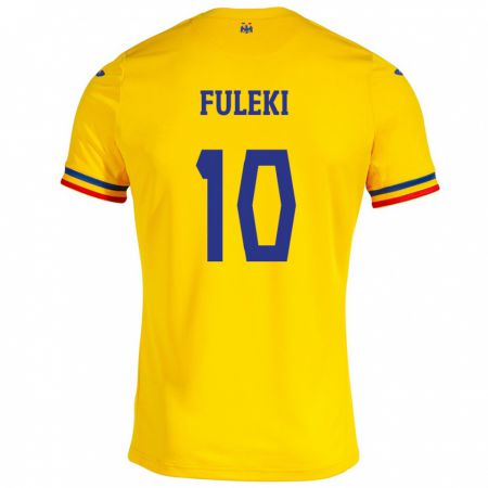 Kandiny Bambino Maglia Romania Samuel Fuleki #10 Giallo Kit Gara Home 24-26 Maglietta