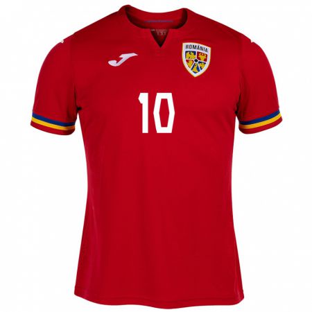 Kandiny Bambino Maglia Romania Eduard Radaslavescu #10 Rosso Kit Gara Away 24-26 Maglietta