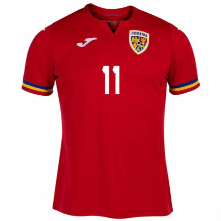 Kandiny Bambino Maglia Romania Nicuşor Bancu #11 Rosso Kit Gara Away 24-26 Maglietta