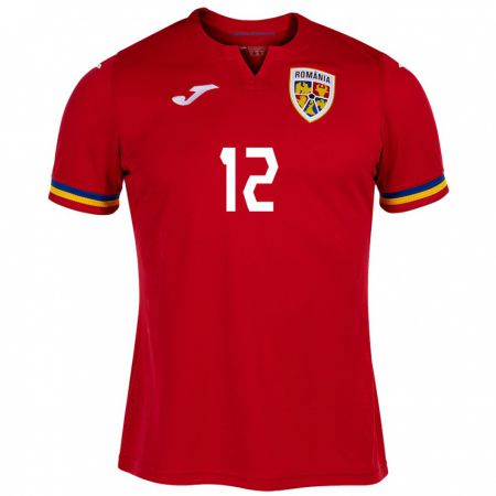 Kandiny Bambino Maglia Romania Riccardo Radu #12 Rosso Kit Gara Away 24-26 Maglietta