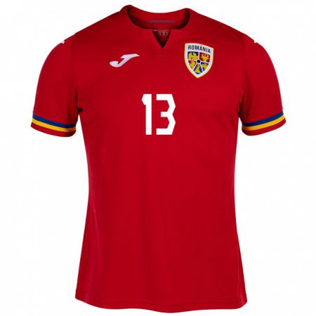 Kandiny Bambino Maglia Romania Valentin Mihăilă #13 Rosso Kit Gara Away 24-26 Maglietta