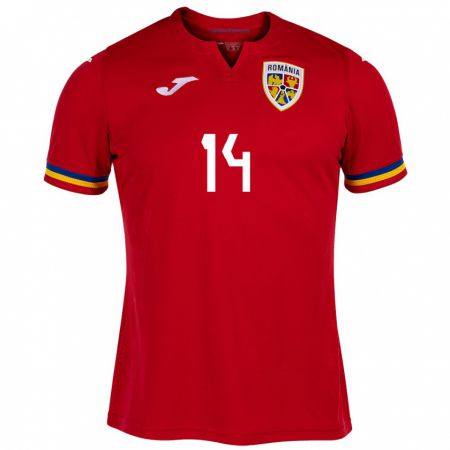 Kandiny Bambino Maglia Romania Mario Tudose #14 Rosso Kit Gara Away 24-26 Maglietta