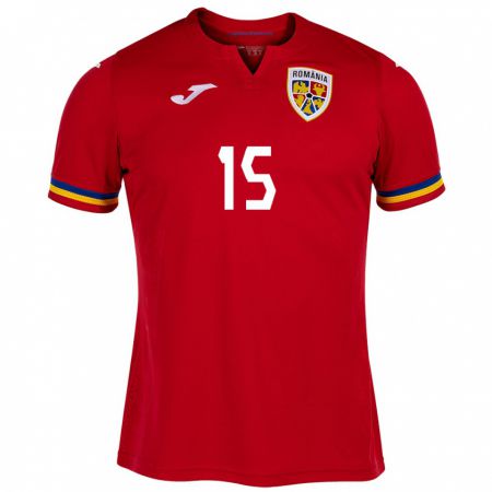 Kandiny Bambino Maglia Romania Cătălin Vulturar #15 Rosso Kit Gara Away 24-26 Maglietta