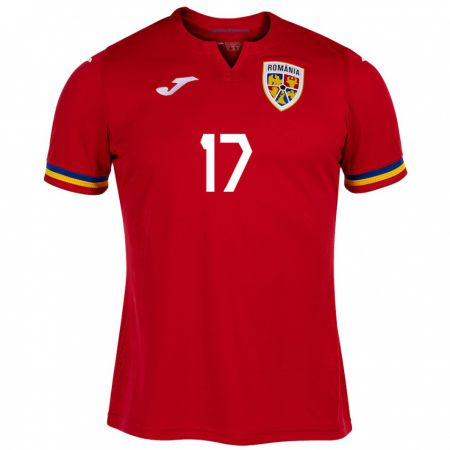 Kandiny Bambino Maglia Romania Alin Raicu #17 Rosso Kit Gara Away 24-26 Maglietta