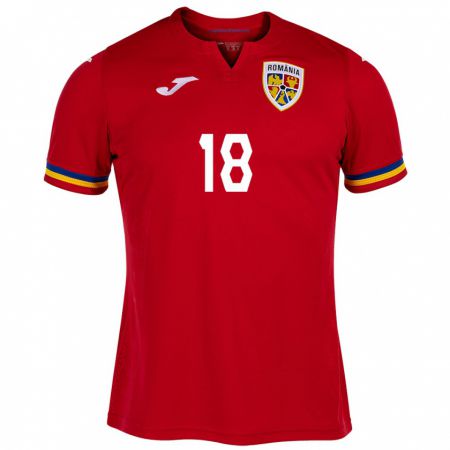 Kandiny Bambino Maglia Romania Enes Sali #18 Rosso Kit Gara Away 24-26 Maglietta