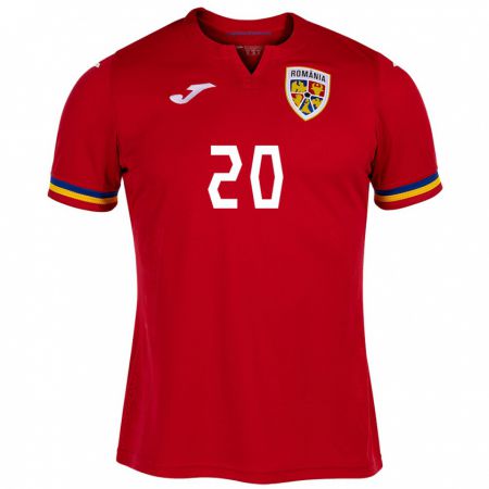 Kandiny Bambino Maglia Romania Alexandru Musi #20 Rosso Kit Gara Away 24-26 Maglietta