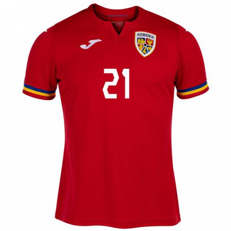 Kandiny Bambino Maglia Romania Cristian Mihai #21 Rosso Kit Gara Away 24-26 Maglietta