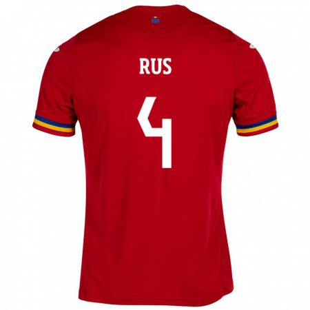 Kandiny Bambino Maglia Romania Adrian Rus #4 Rosso Kit Gara Away 24-26 Maglietta