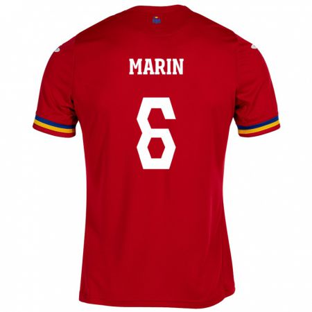 Kandiny Bambino Maglia Romania Marius Marin #6 Rosso Kit Gara Away 24-26 Maglietta