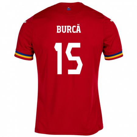 Kandiny Bambino Maglia Romania Andrei Burcă #15 Rosso Kit Gara Away 24-26 Maglietta