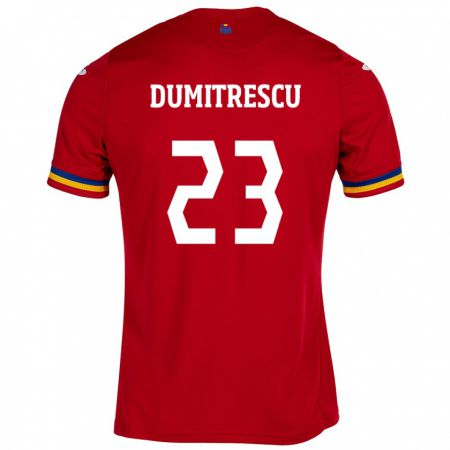 Kandiny Bambino Maglia Romania Andres Dumitrescu #23 Rosso Kit Gara Away 24-26 Maglietta