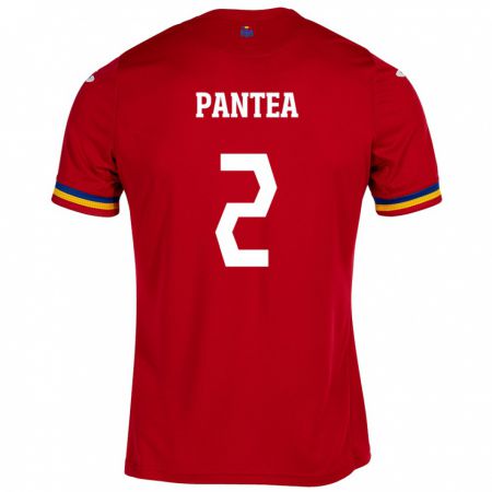 Kandiny Bambino Maglia Romania Alexandru Pantea #2 Rosso Kit Gara Away 24-26 Maglietta