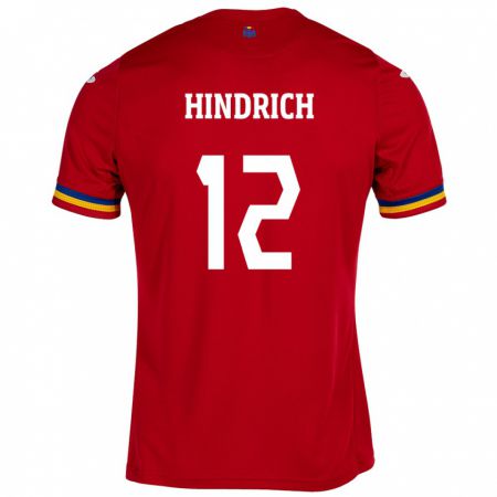 Kandiny Bambino Maglia Romania Otto Hindrich #12 Rosso Kit Gara Away 24-26 Maglietta