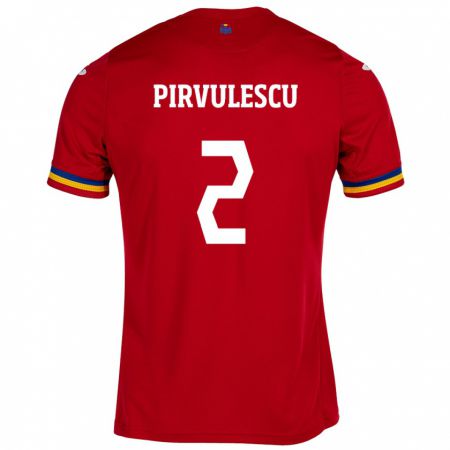 Kandiny Bambino Maglia Romania Sergiu Pîrvulescu #2 Rosso Kit Gara Away 24-26 Maglietta