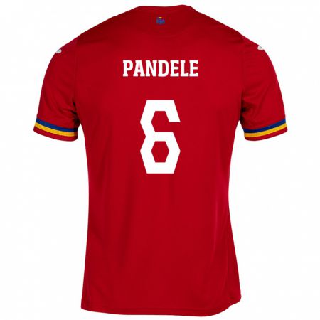 Kandiny Bambino Maglia Romania Andrei Pandele #6 Rosso Kit Gara Away 24-26 Maglietta