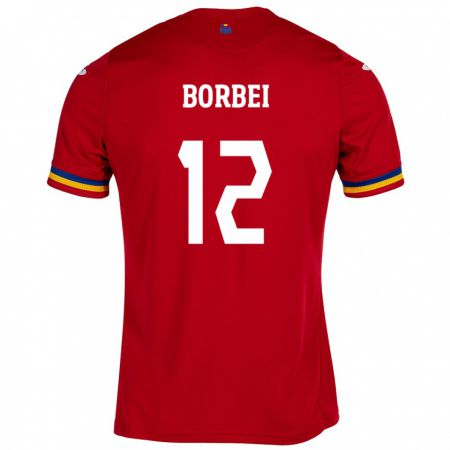 Kandiny Bambino Maglia Romania Alexandru Borbei #12 Rosso Kit Gara Away 24-26 Maglietta