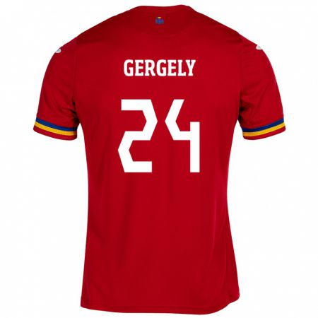 Kandiny Bambino Maglia Romania Botond Gergely #24 Rosso Kit Gara Away 24-26 Maglietta