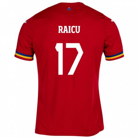 Kandiny Bambino Maglia Romania Alin Raicu #17 Rosso Kit Gara Away 24-26 Maglietta