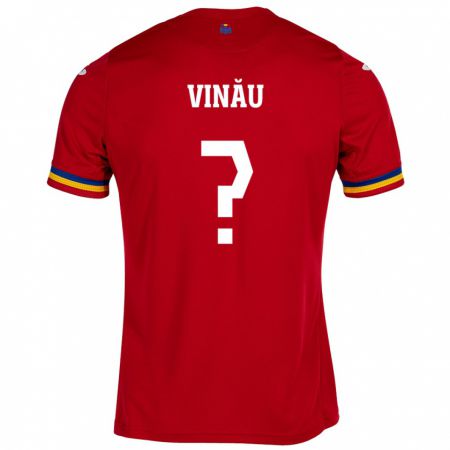 Kandiny Bambino Maglia Romania Eric Vînău #0 Rosso Kit Gara Away 24-26 Maglietta