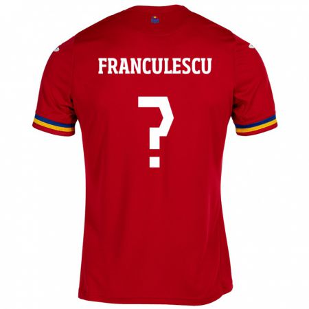 Kandiny Bambino Maglia Romania Adrian Frânculescu #0 Rosso Kit Gara Away 24-26 Maglietta