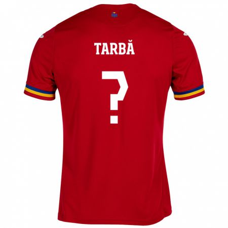 Kandiny Bambino Maglia Romania Ianis Târbă #0 Rosso Kit Gara Away 24-26 Maglietta