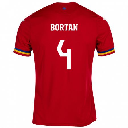 Kandiny Bambino Maglia Romania Ioana Bortan #4 Rosso Kit Gara Away 24-26 Maglietta