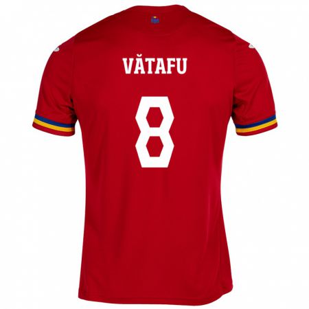 Kandiny Bambino Maglia Romania Ștefania Vătafu #8 Rosso Kit Gara Away 24-26 Maglietta