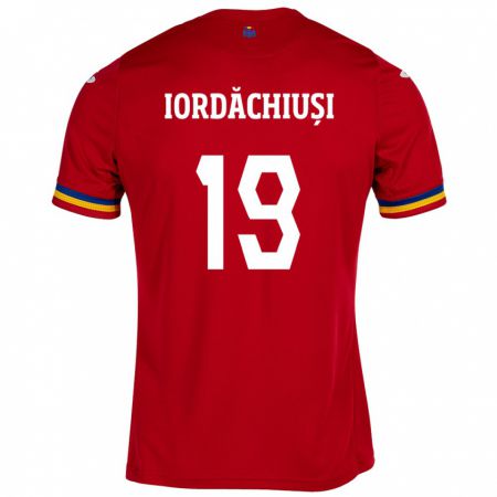 Kandiny Bambino Maglia Romania Olga Iordăchiuși #19 Rosso Kit Gara Away 24-26 Maglietta