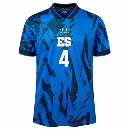 Kandiny Uomo Maglia El Salvador Néstor Somoza #4 Blu Kit Gara Home 24-26 Maglietta