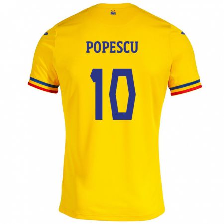 Kandiny Donna Maglia Romania Octavian Popescu #10 Giallo Kit Gara Home 24-26 Maglietta