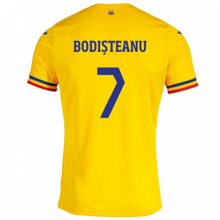 Kandiny Donna Maglia Romania Ștefan Bodișteanu #7 Giallo Kit Gara Home 24-26 Maglietta