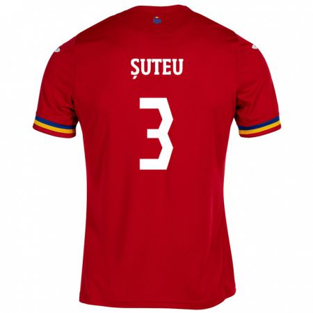 Kandiny Donna Maglia Romania Alexandru Șuteu #3 Rosso Kit Gara Away 24-26 Maglietta