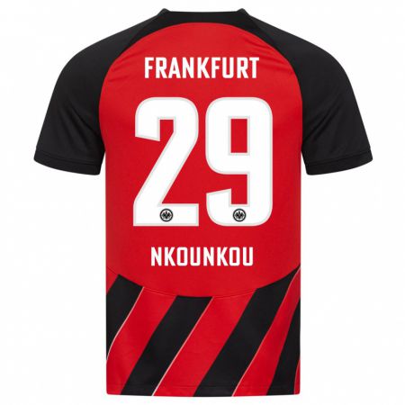 Kandiny Kinder Niels Nkounkou #29 Rot Schwarz Heimtrikot Trikot 2023/24 T-Shirt Österreich