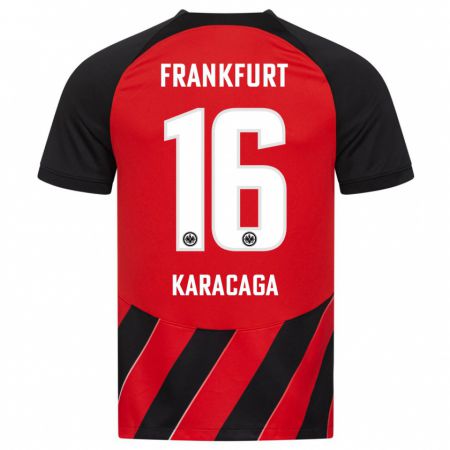 Kandiny Bambino Maglia Tom Karacaga #16 Rosso Nero Kit Gara Home 2023/24 Maglietta