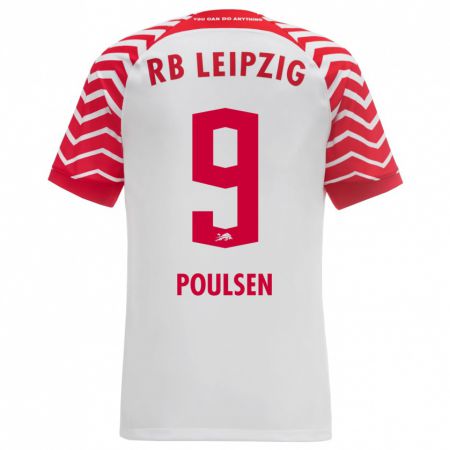 Kandiny Bambino Maglia Yussuf Poulsen #9 Bianco Kit Gara Home 2023/24 Maglietta