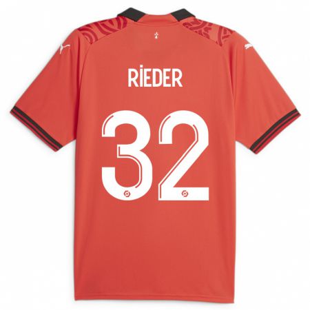 Kandiny Kinderen Fabian Rieder #32 Rood Thuisshirt Thuistenue 2023/24 T-Shirt België