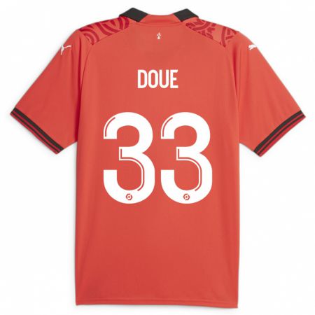 Kandiny Bambino Maglia Désiré Doué #33 Rosso Kit Gara Home 2023/24 Maglietta