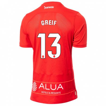 Kandiny Bambino Maglia Dominik Greif #13 Rosso Kit Gara Home 2023/24 Maglietta