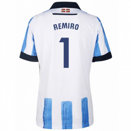 Kandiny Bambino Maglia Álex Remiro #1 Blu Bianco Kit Gara Home 2023/24 Maglietta