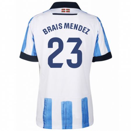 Kandiny Bambino Maglia Brais Méndez #23 Blu Bianco Kit Gara Home 2023/24 Maglietta