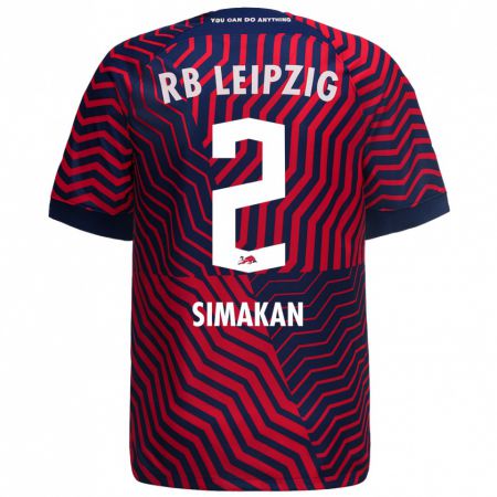 Kandiny Bambino Maglia Mohamed Simakan #2 Blu Rosso Kit Gara Away 2023/24 Maglietta