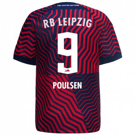 Kandiny Bambino Maglia Yussuf Poulsen #9 Blu Rosso Kit Gara Away 2023/24 Maglietta