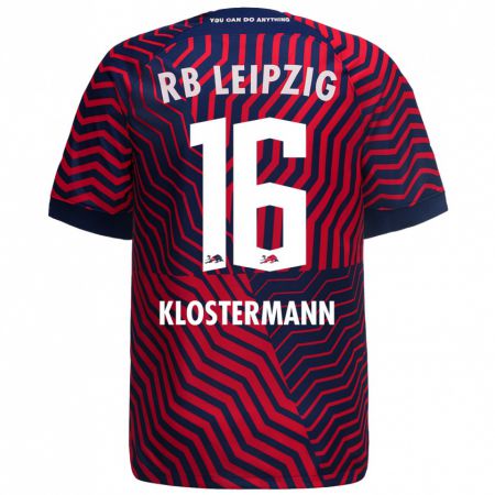 Kandiny Bambino Maglia Lukas Klostermann #16 Blu Rosso Kit Gara Away 2023/24 Maglietta