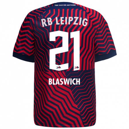 Kandiny Niño Camiseta Janis Blaswich #21 Azul Rojo 2ª Equipación 2023/24 La Camisa