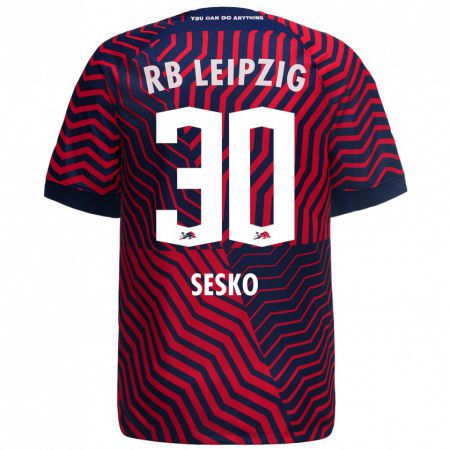 Kandiny Bambino Maglia Benjamin Sesko #30 Blu Rosso Kit Gara Away 2023/24 Maglietta