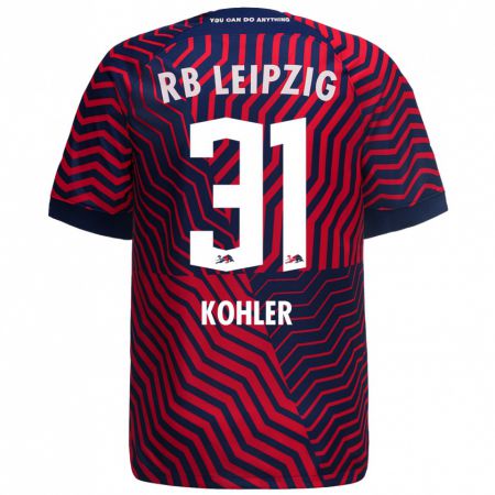 Kandiny Bambino Maglia Tim Köhler #31 Blu Rosso Kit Gara Away 2023/24 Maglietta