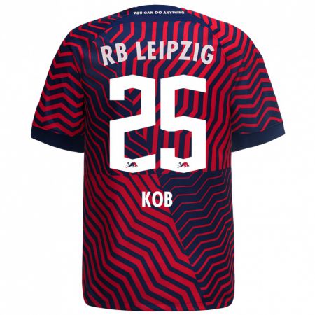 Kandiny Bambino Maglia Leon Koß #25 Blu Rosso Kit Gara Away 2023/24 Maglietta