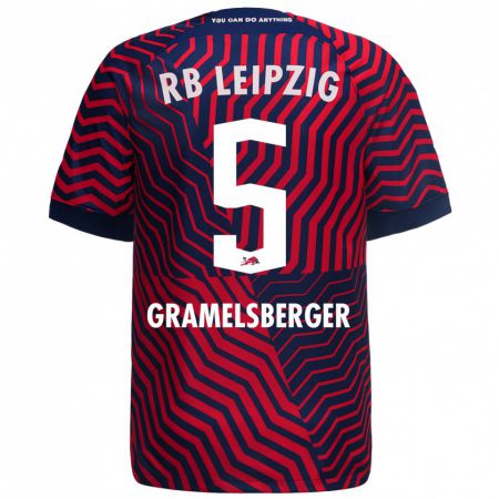 Kandiny Bambino Maglia Lennert Gramelsberger #5 Blu Rosso Kit Gara Away 2023/24 Maglietta