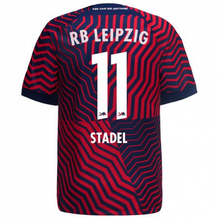 Kandiny Bambino Maglia Maddox Stadel #11 Blu Rosso Kit Gara Away 2023/24 Maglietta